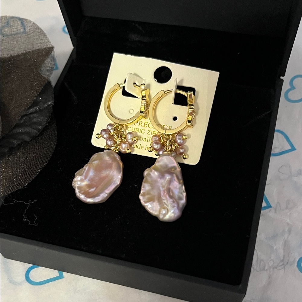 Handmade Freshwater Pearl Pink Keshi Unicorn 🦄 Color with Gold Plated Earrings